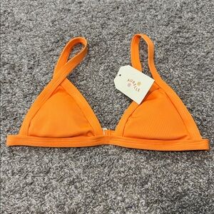 Aurelle Orange Ribbed Triangle Bikini Top Padded